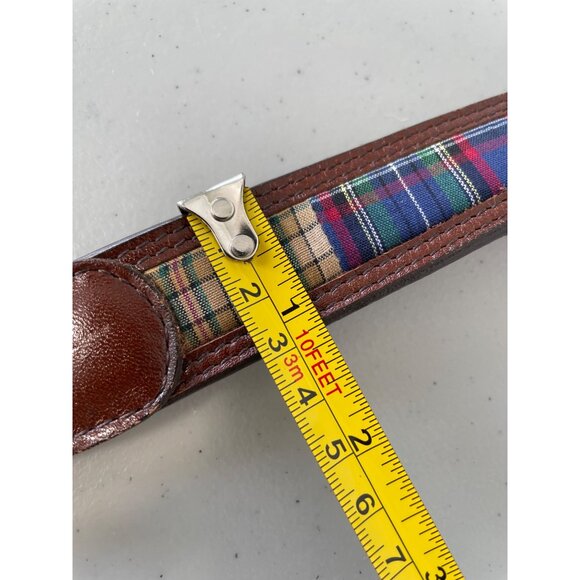 Fossil Genuine Leather Plaid Fabric Belt Unisex Medium Brown Multicolor Bohemian - Picture 6 of 12